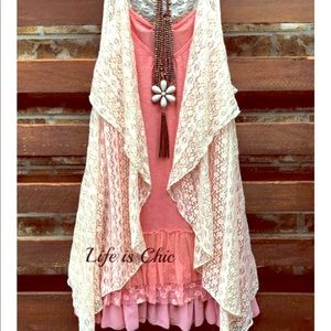 Lace slip dress extender top in pink